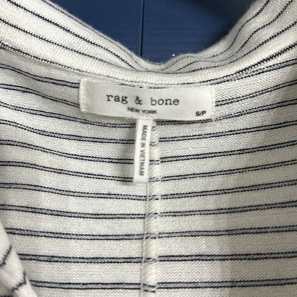 Rag & Bone knit polo shirt (white with black stripes). Size small. EUC - Picture 3 of 6